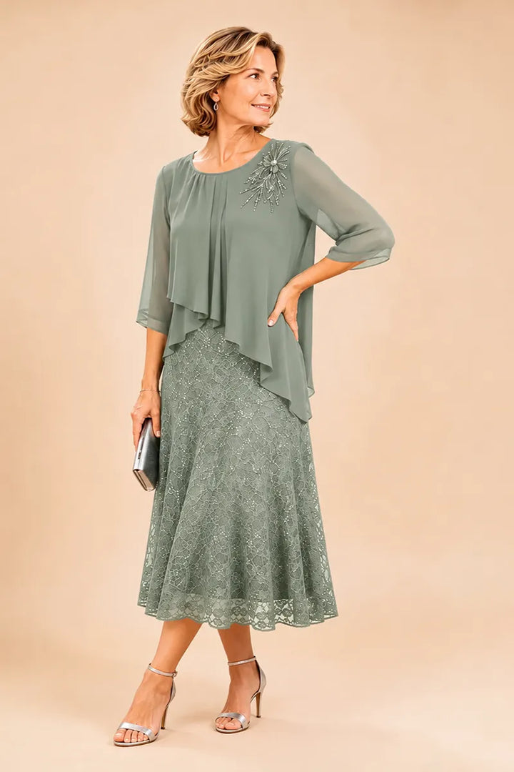 Chiffonkleid für die Mutter der Braut mit Spitzenoverlay