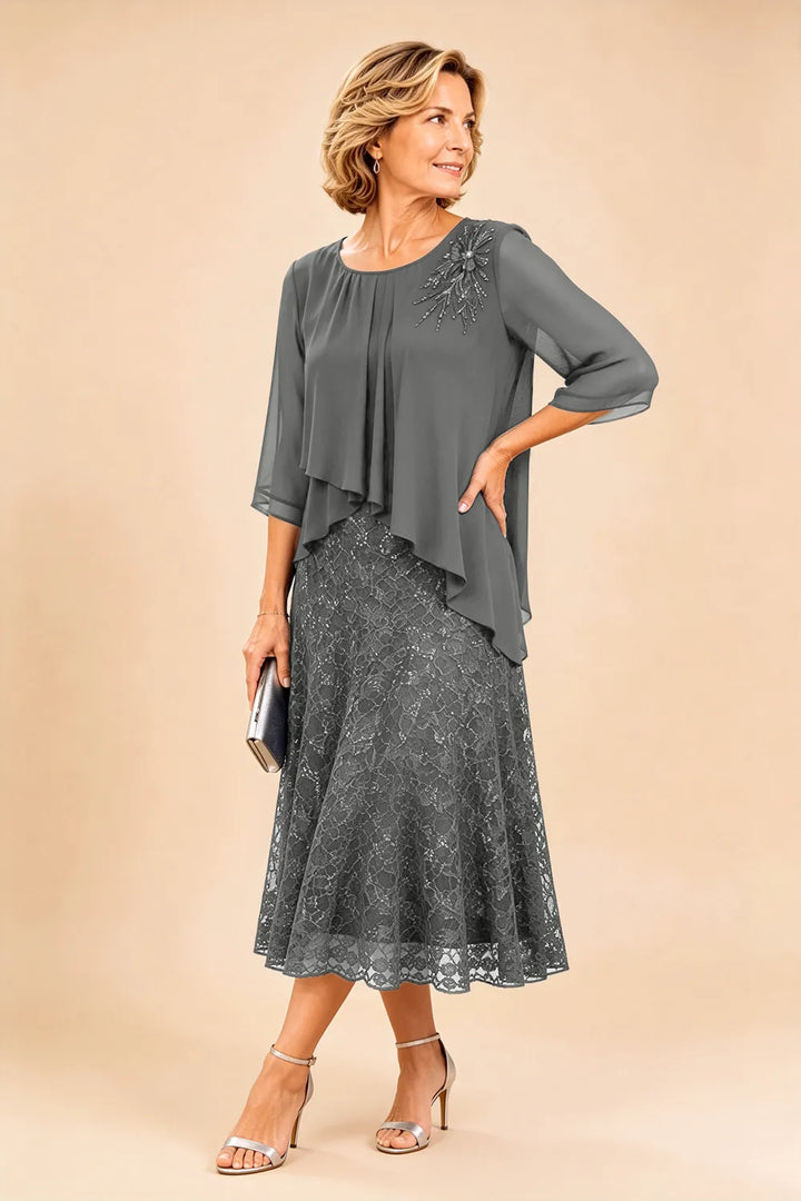 Chiffonkleid für die Mutter der Braut mit Spitzenoverlay