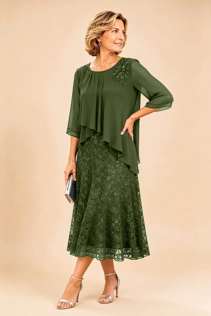 Chiffonkleid für die Mutter der Braut mit Spitzenoverlay