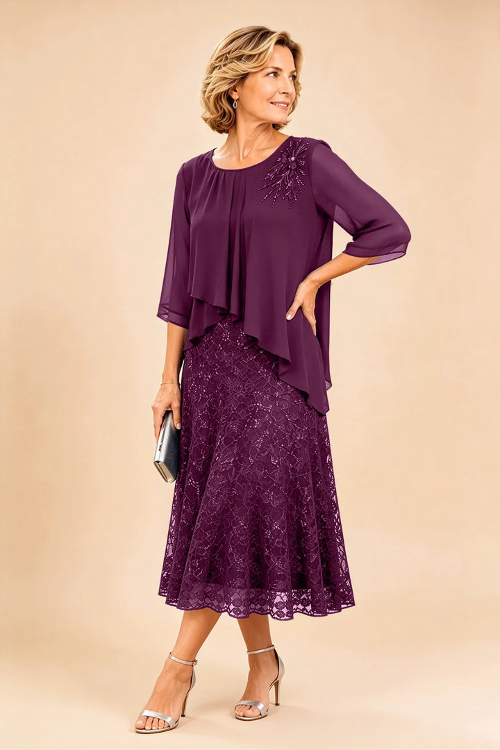 Chiffonkleid für die Mutter der Braut mit Spitzenoverlay