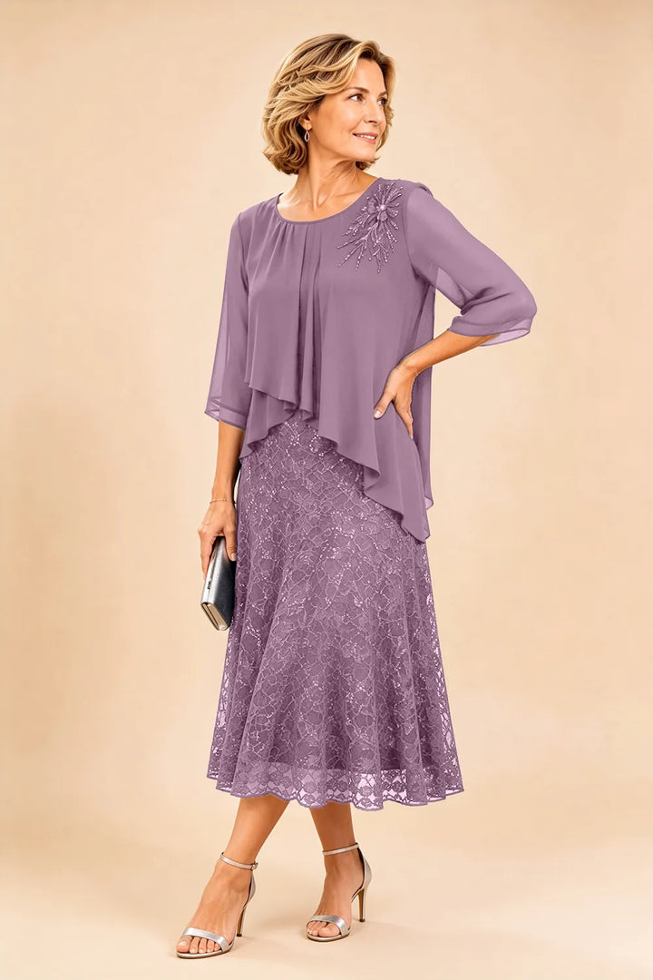Chiffonkleid für die Mutter der Braut mit Spitzenoverlay