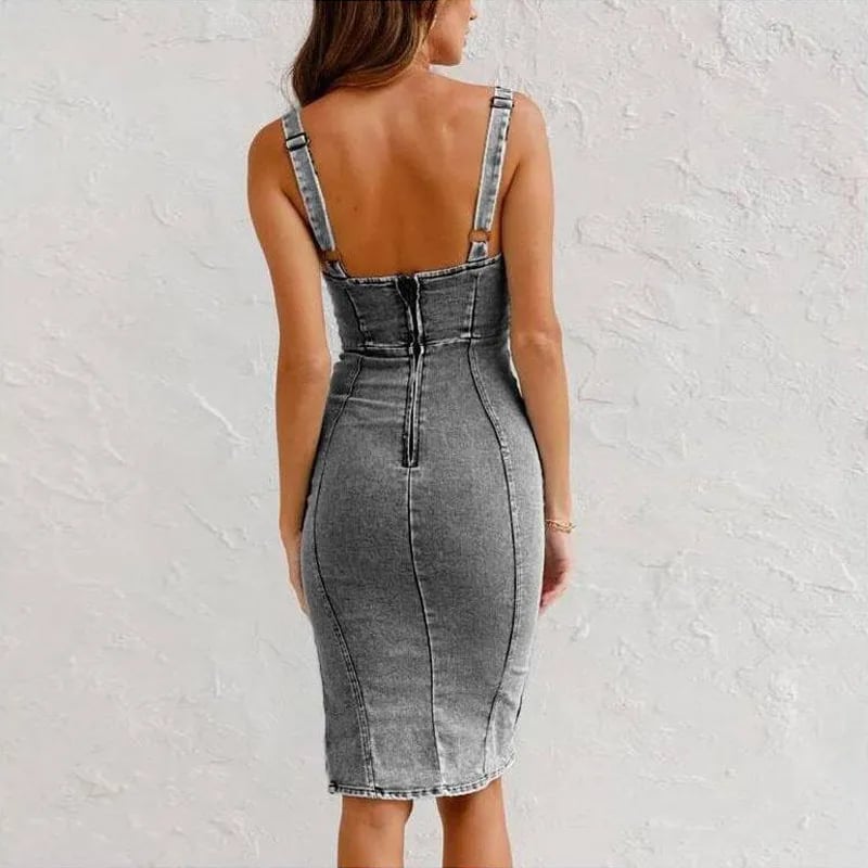 Enganliegendes Denim-Camisole-Kleid