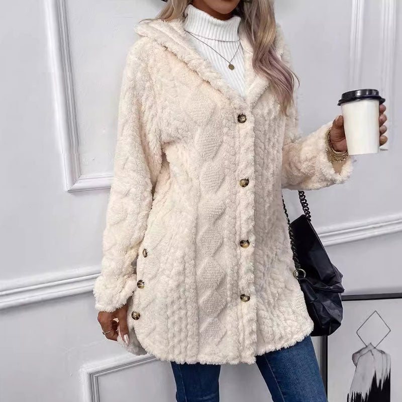 Damen warme Jacke mit Kapuze und Rautenmuster