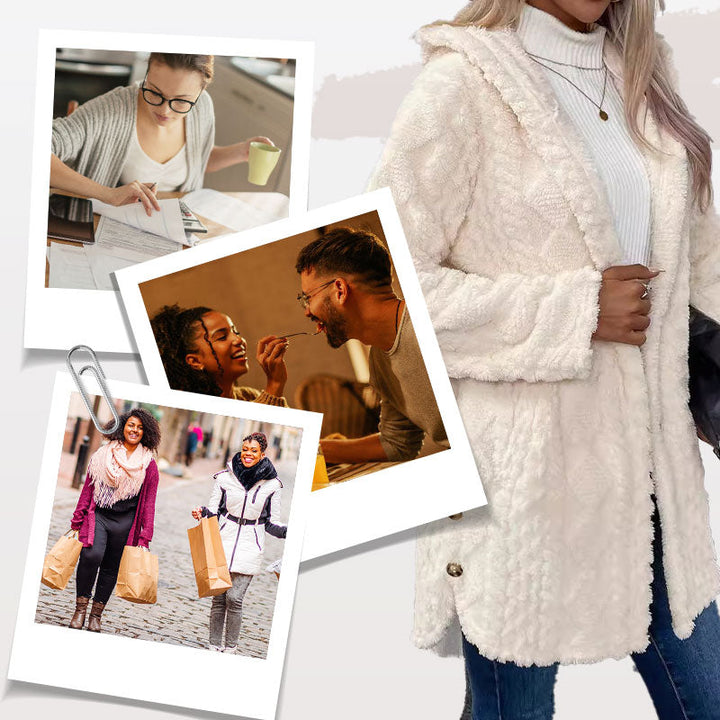 Damen warme Jacke mit Kapuze und Rautenmuster