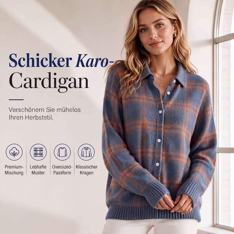 Damen Karo-Cardigan mit Knopfleiste - Lässig, gemütlich & vielseitig