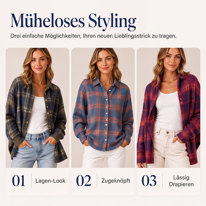Damen Karo-Cardigan mit Knopfleiste - Lässig, gemütlich & vielseitig