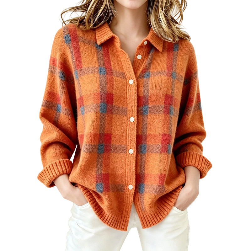 Damen Karo-Cardigan mit Knopfleiste - Lässig, gemütlich & vielseitig