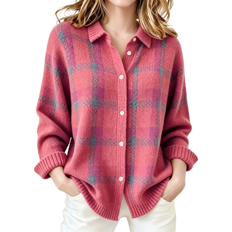 Damen Karo-Cardigan mit Knopfleiste - Lässig, gemütlich & vielseitig