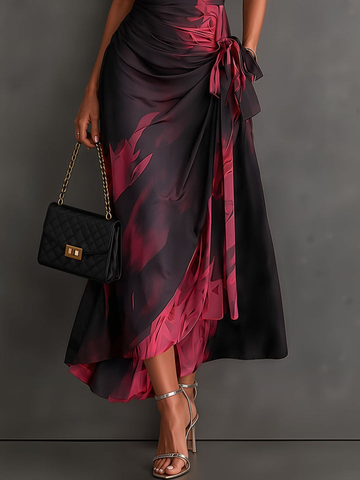 Beatrice | Midi-Wickelkleid in abstraktem Druck, Bordeaux