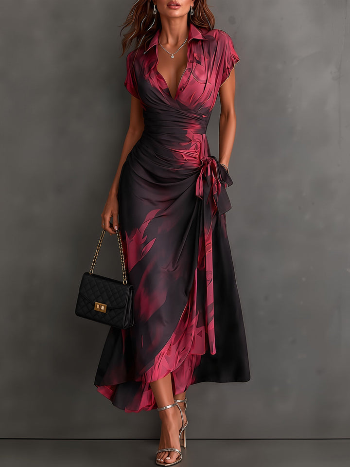 Beatrice | Midi-Wickelkleid in abstraktem Druck, Bordeaux