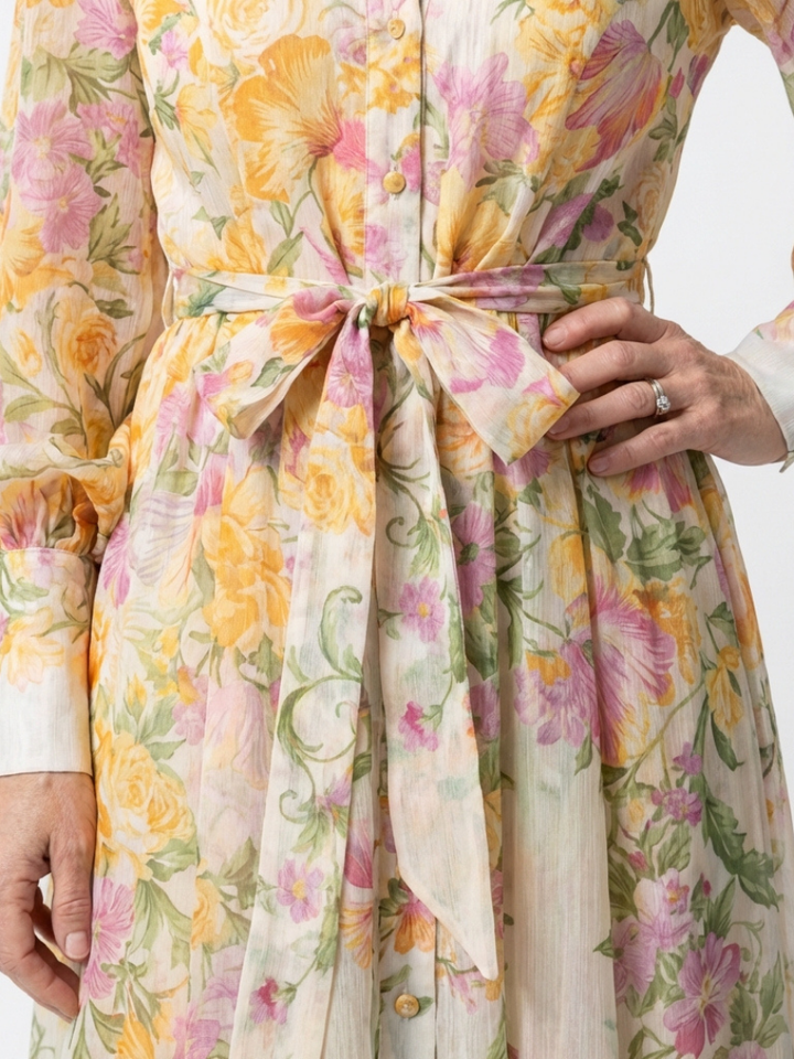 Cressida – Transparentes Maxikleid mit Blumendruck und langen Ärmeln