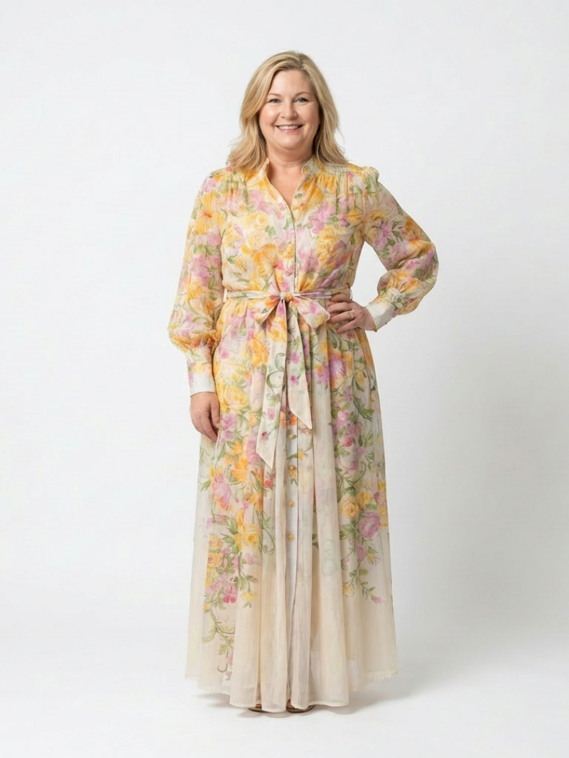Cressida – Transparentes Maxikleid mit Blumendruck und langen Ärmeln