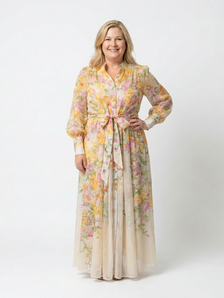 Cressida – Transparentes Maxikleid mit Blumendruck und langen Ärmeln