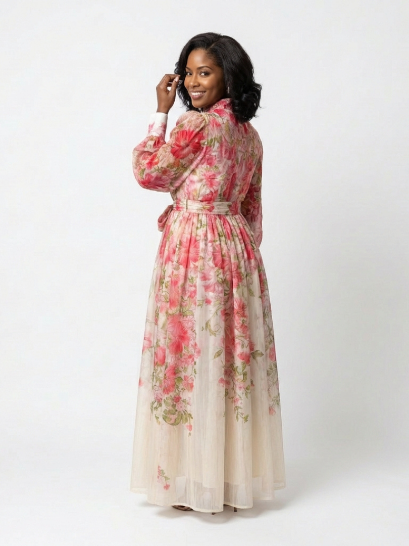 Cressida – Transparentes Maxikleid mit Blumendruck und langen Ärmeln