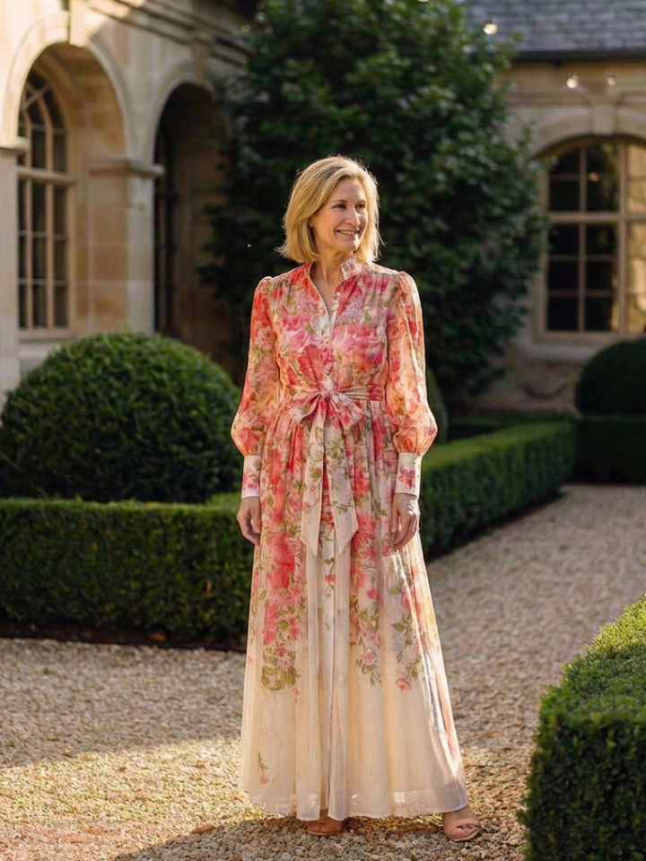 Cressida – Transparentes Maxikleid mit Blumendruck und langen Ärmeln