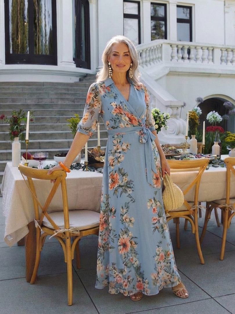 Elowen | Wickel-Maxikleid mit V-Ausschnitt und Blumendruck