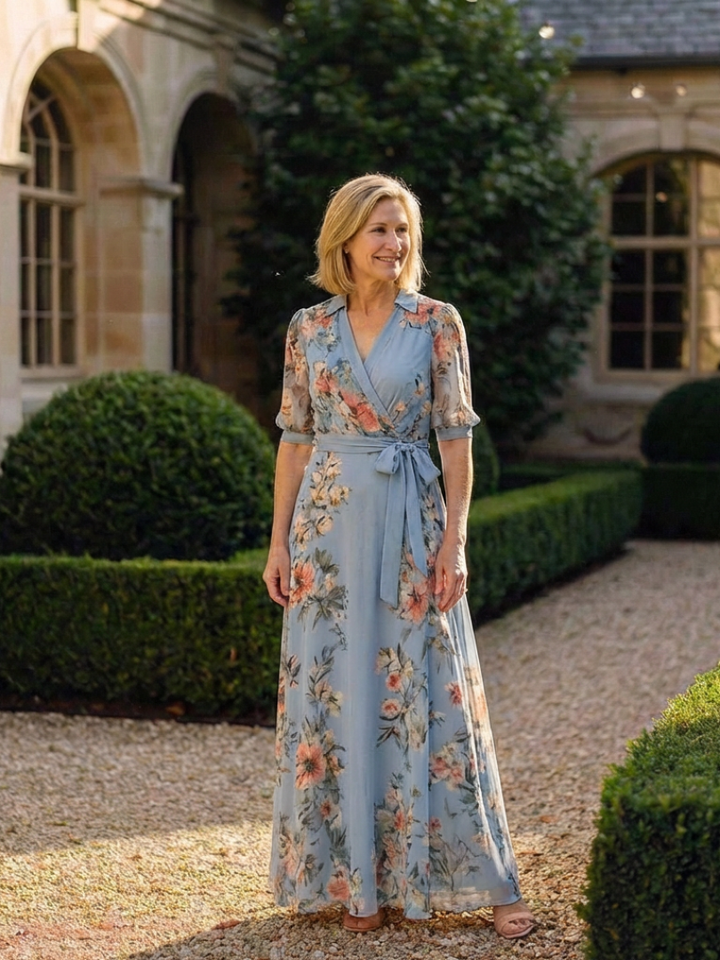Elowen | Wickel-Maxikleid mit V-Ausschnitt und Blumendruck