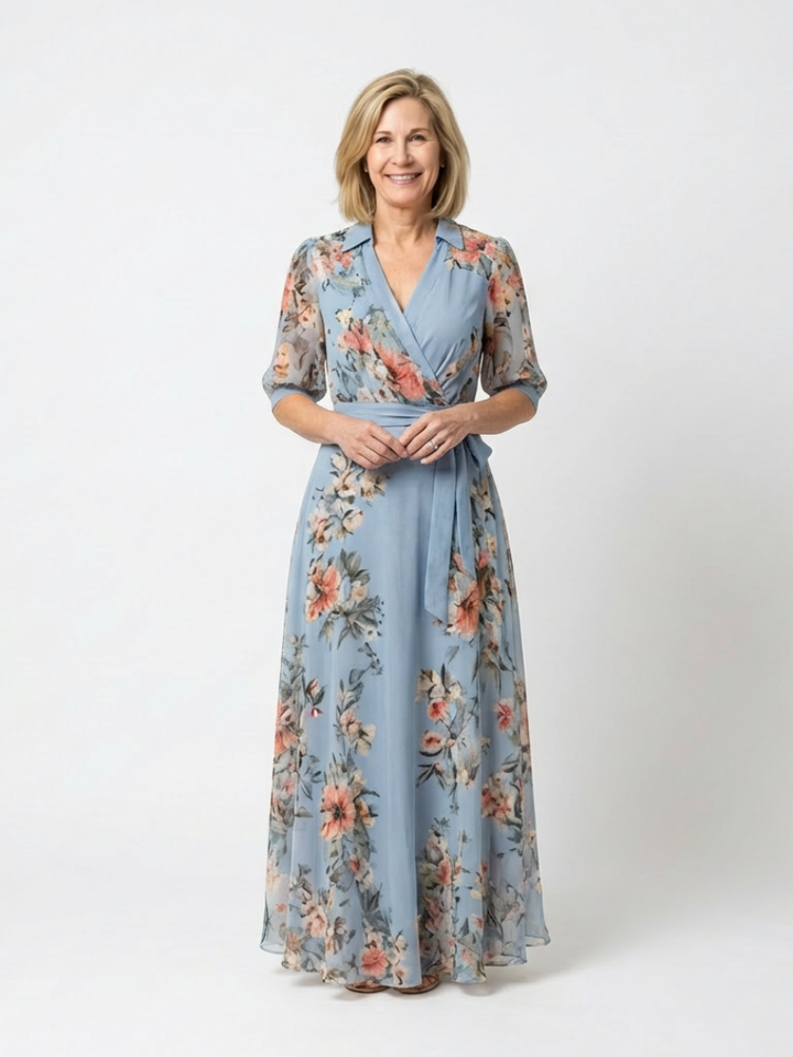 Elowen | Wickel-Maxikleid mit V-Ausschnitt und Blumendruck