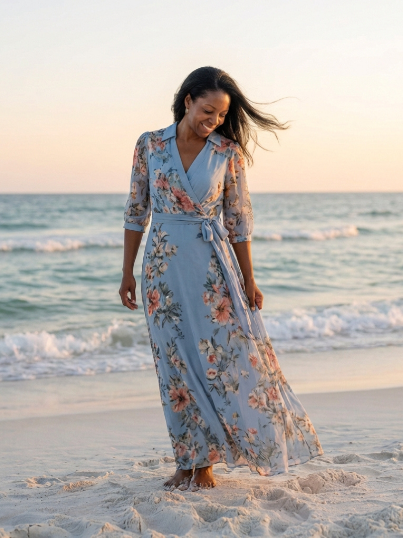 Elowen | Wickel-Maxikleid mit V-Ausschnitt und Blumendruck