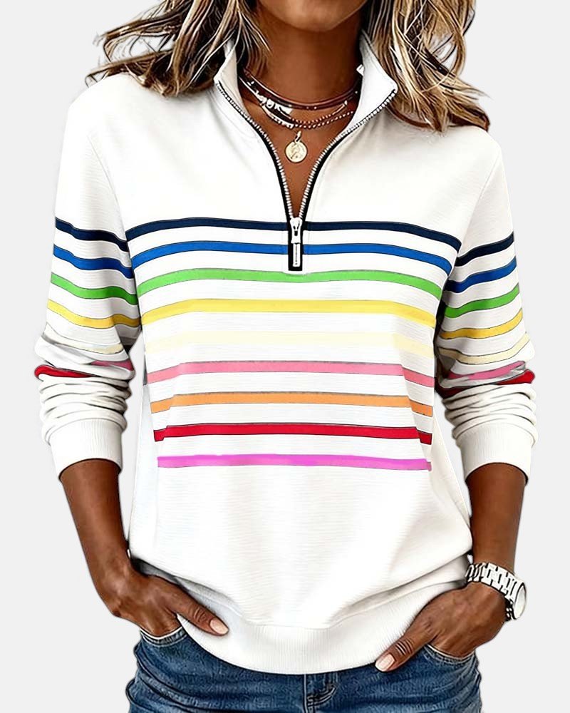 Jeanette | Gestreifter Sweatshirt mit Reißverschlusskragen