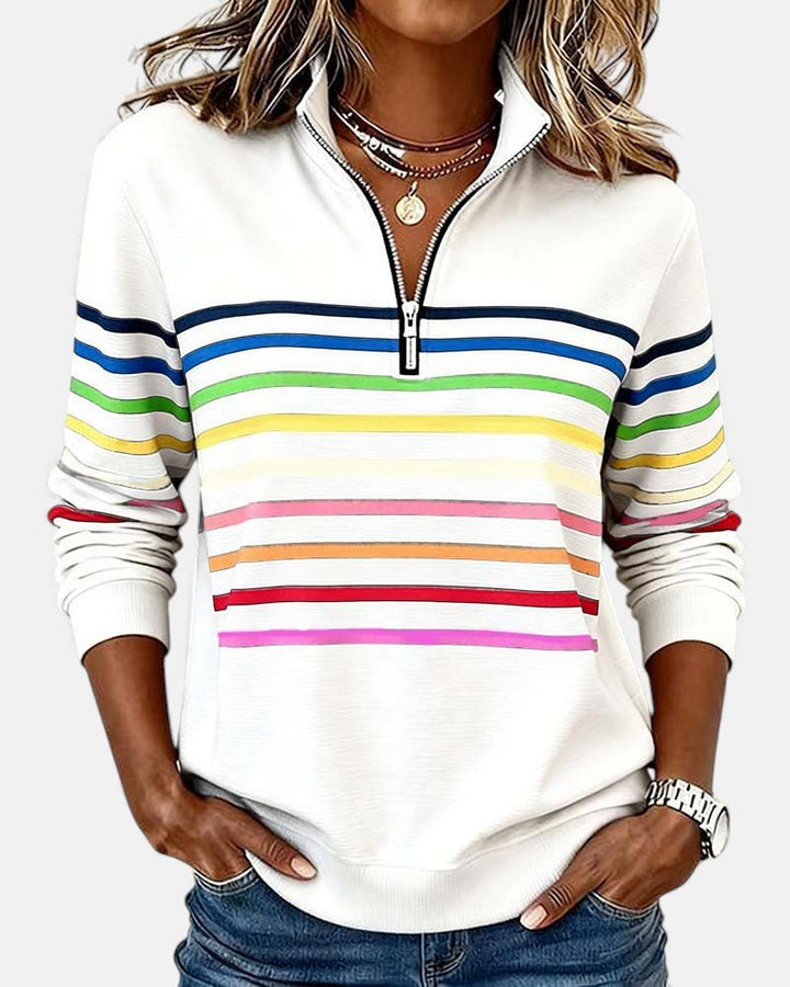 Jeanette | Gestreifter Sweatshirt mit Reißverschlusskragen