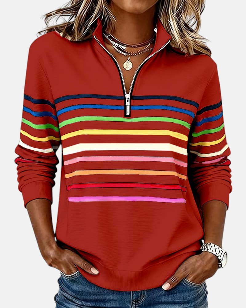 Jeanette | Gestreifter Sweatshirt mit Reißverschlusskragen