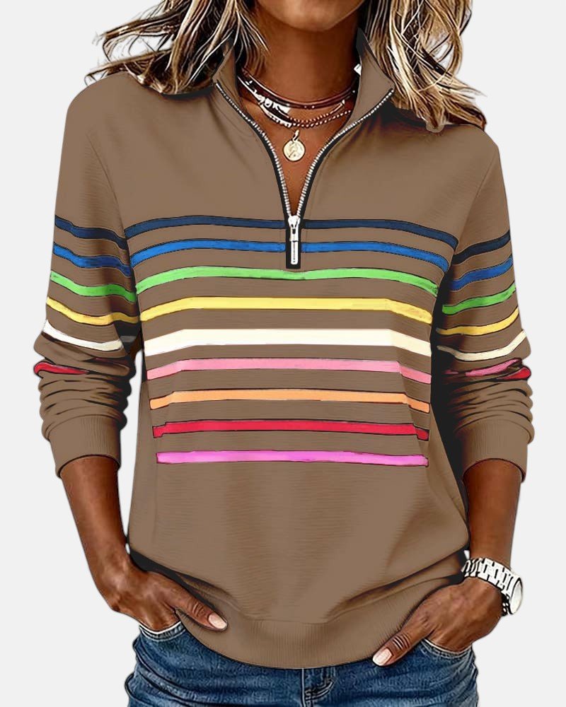 Jeanette | Gestreifter Sweatshirt mit Reißverschlusskragen
