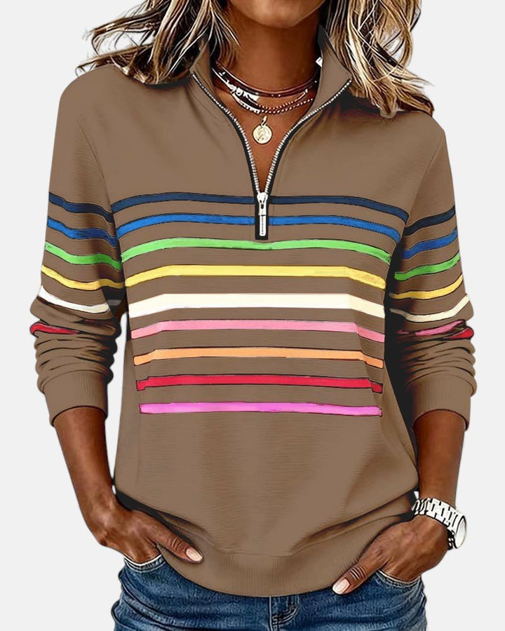 Jeanette | Gestreifter Sweatshirt mit Reißverschlusskragen