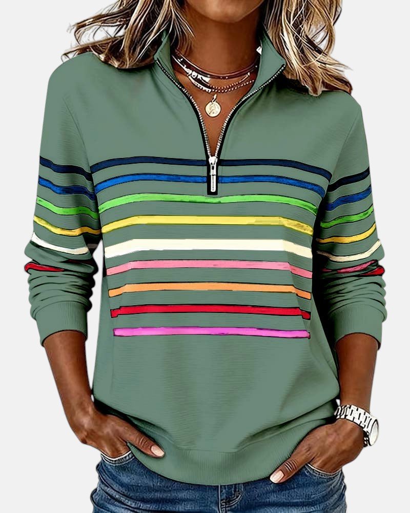 Jeanette | Gestreifter Sweatshirt mit Reißverschlusskragen