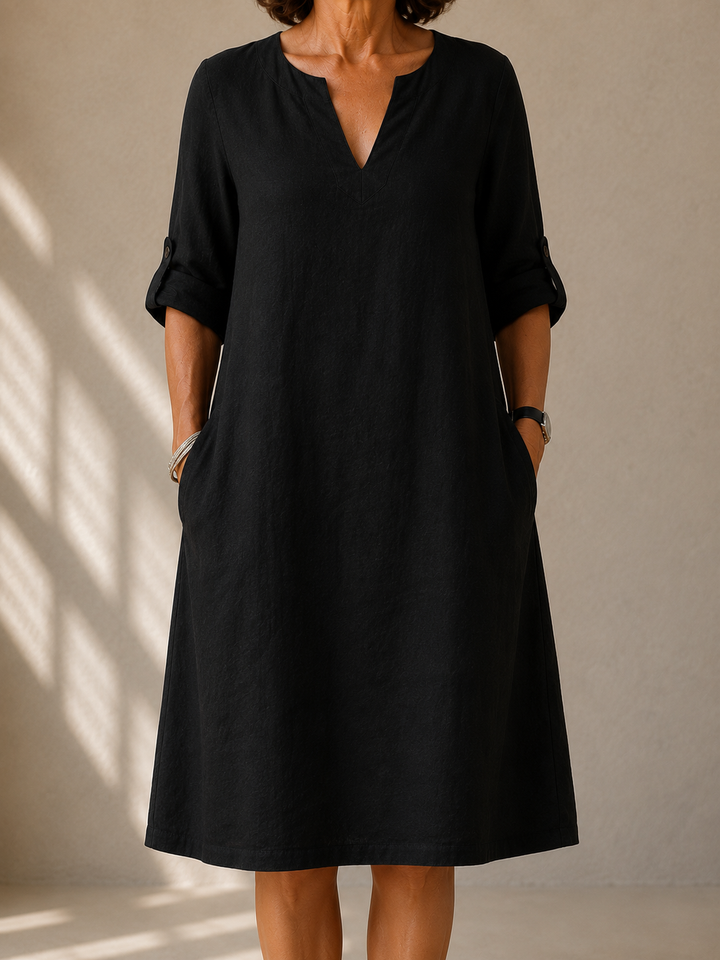 Pauline | Gerade Kleid mit hochgekrempelten Ärmeln